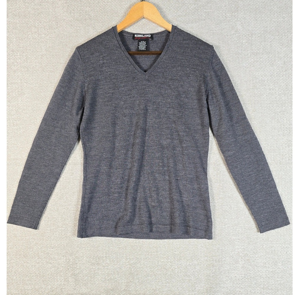 Kirkland Signature Womens XL Gray 100% Extrafine Merino Wool VNeck Sweater Italy
